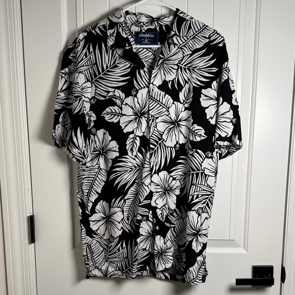 Chubbies Black and White Floral Button Down Shirt